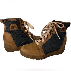 Sorel women’s 6 Evie ll NW lace up boots brown grey waterproof quilted NWOT